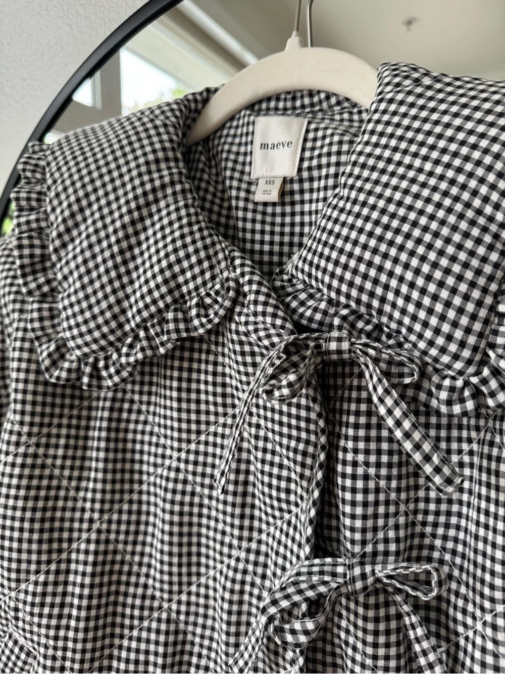 Anthropologie Maeve Hazel Black & White Gingham Quilted Jacket Top, XXS